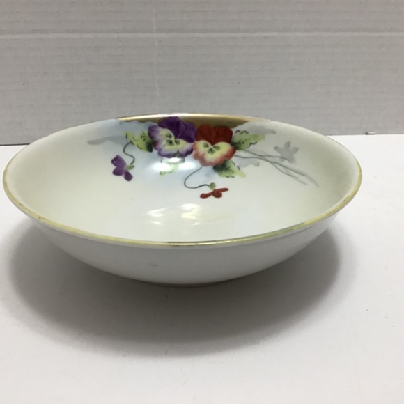 Old Nippon Hand Painted Bowl Dish Pansy Flowers Gold Trim Japan - Picture 6 of 6